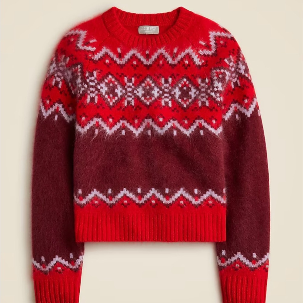 Brushed 100% Cashmere Fair Isle Women's Sweater Red J Crew